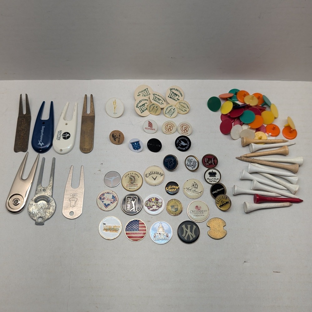 Vintage Golf Accessory Lot Divot Tools Ball Markers Tees US Open Callaway PGA